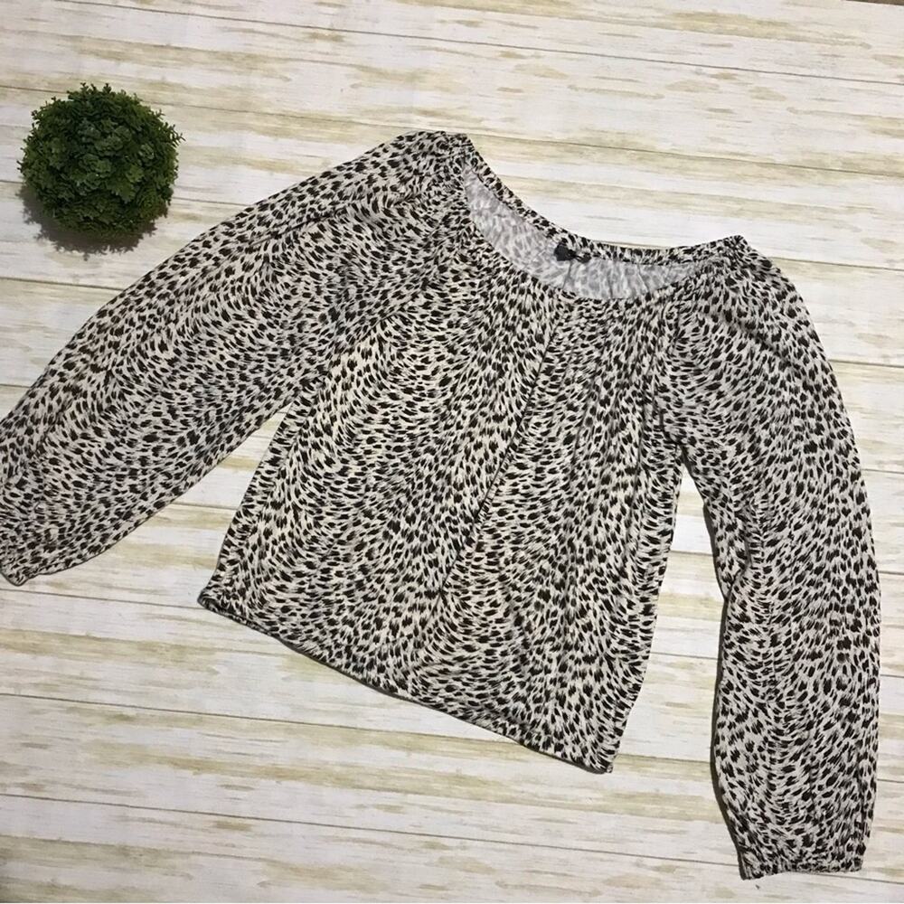By Anthropologie Cascais Animal Print Off Shoulder Balloon Sleeve Top Size Small